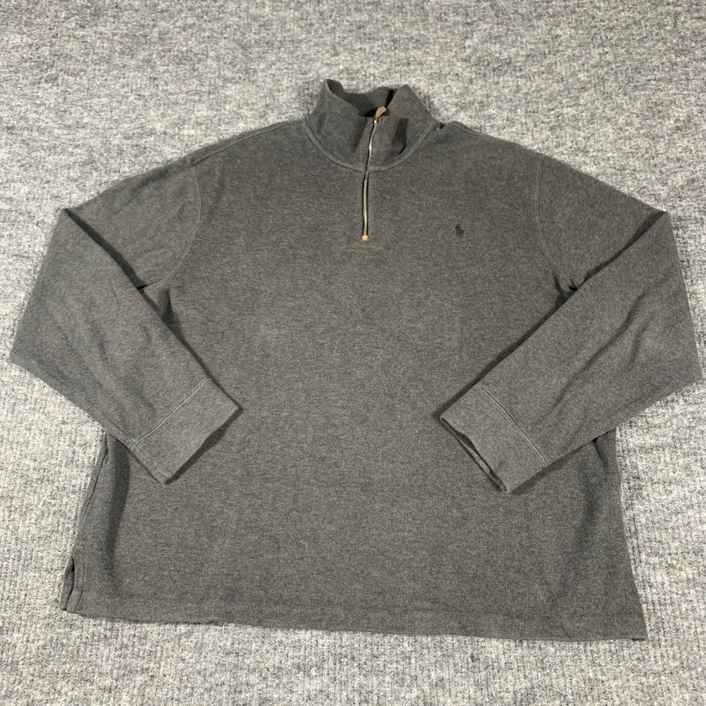 Polo Ralph Lauren Sweater Mens XXL Gray Quarter Zip Ribbed Knit‎ Cotton Classic